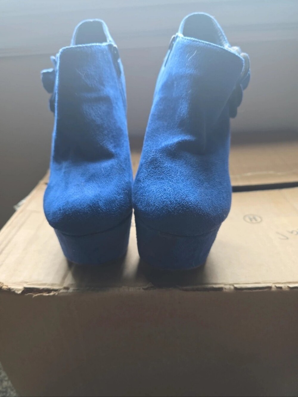 Styluxe Blue Suede Platform Ankle Boots